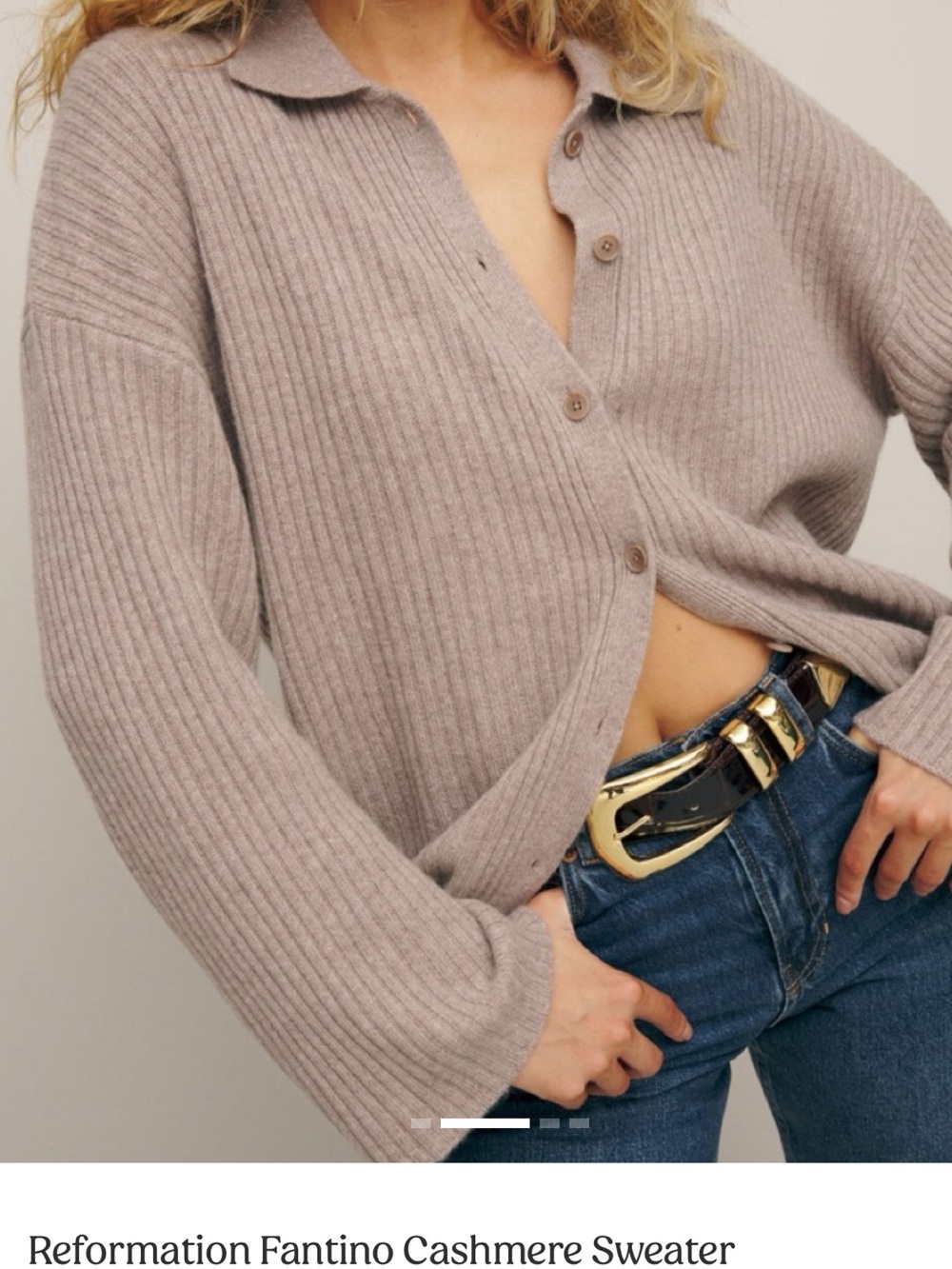 Reformation Fantino cashmere sweater ribbed knit full button down oversized - Picture 2 of 13